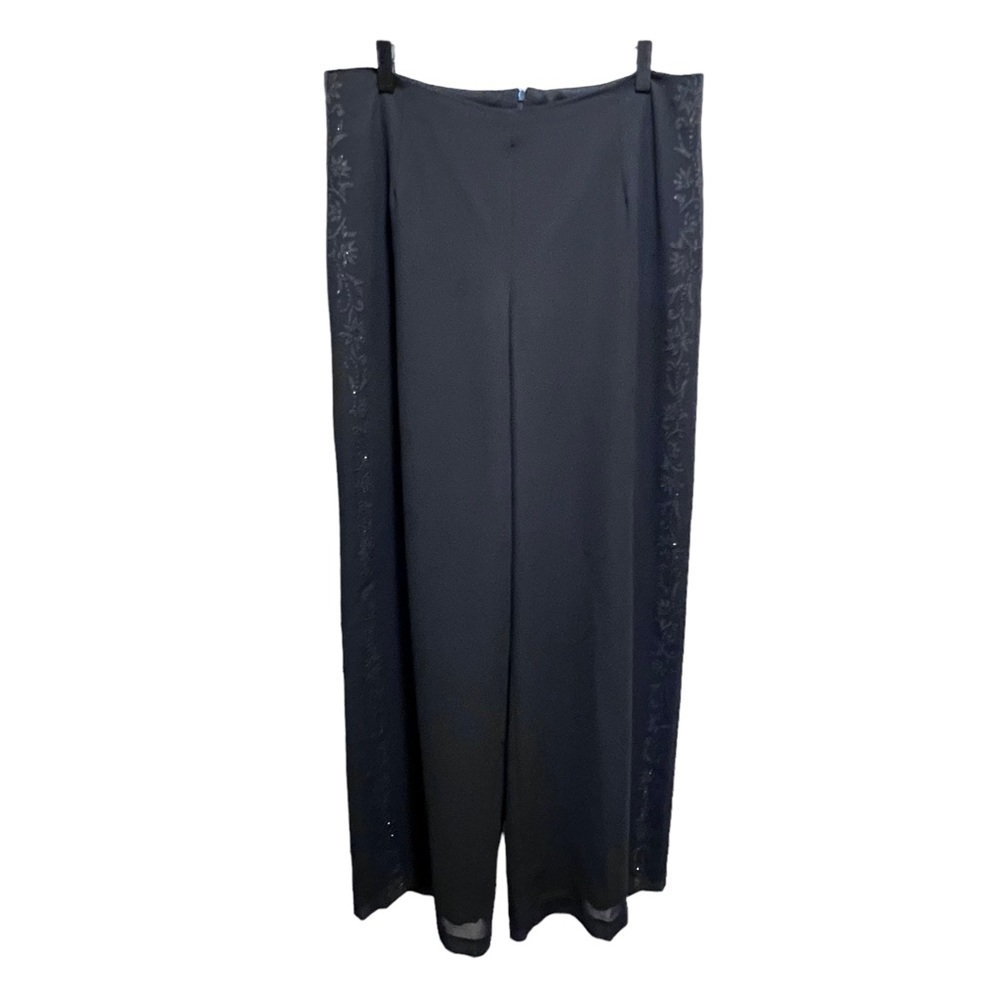 Vintage Addition Elle Black Chiffon Beaded Floral Dress Pants Size 14
